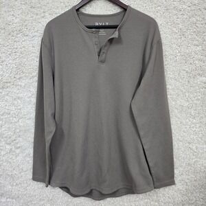 BYLT Premium Basics Henley Men L Gray Long Sleeve Waffle‎ Knit Drop Cut Shirt
